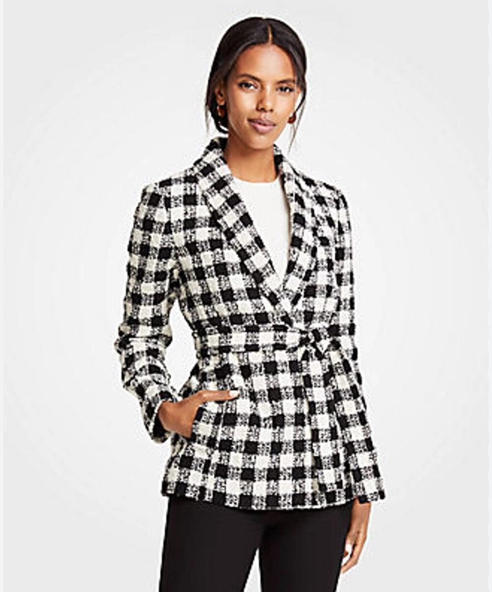 ANN TAYLOR Black White Tweed Houndstooth Jacket | S
